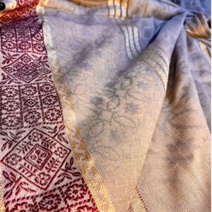 Warm Winter Beige And Red Pashmina Shawl/Chaddar By Humaiza Fabric