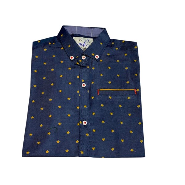 Printed Casual Navy Blue Shirts For Kids By Humaiza Fabric